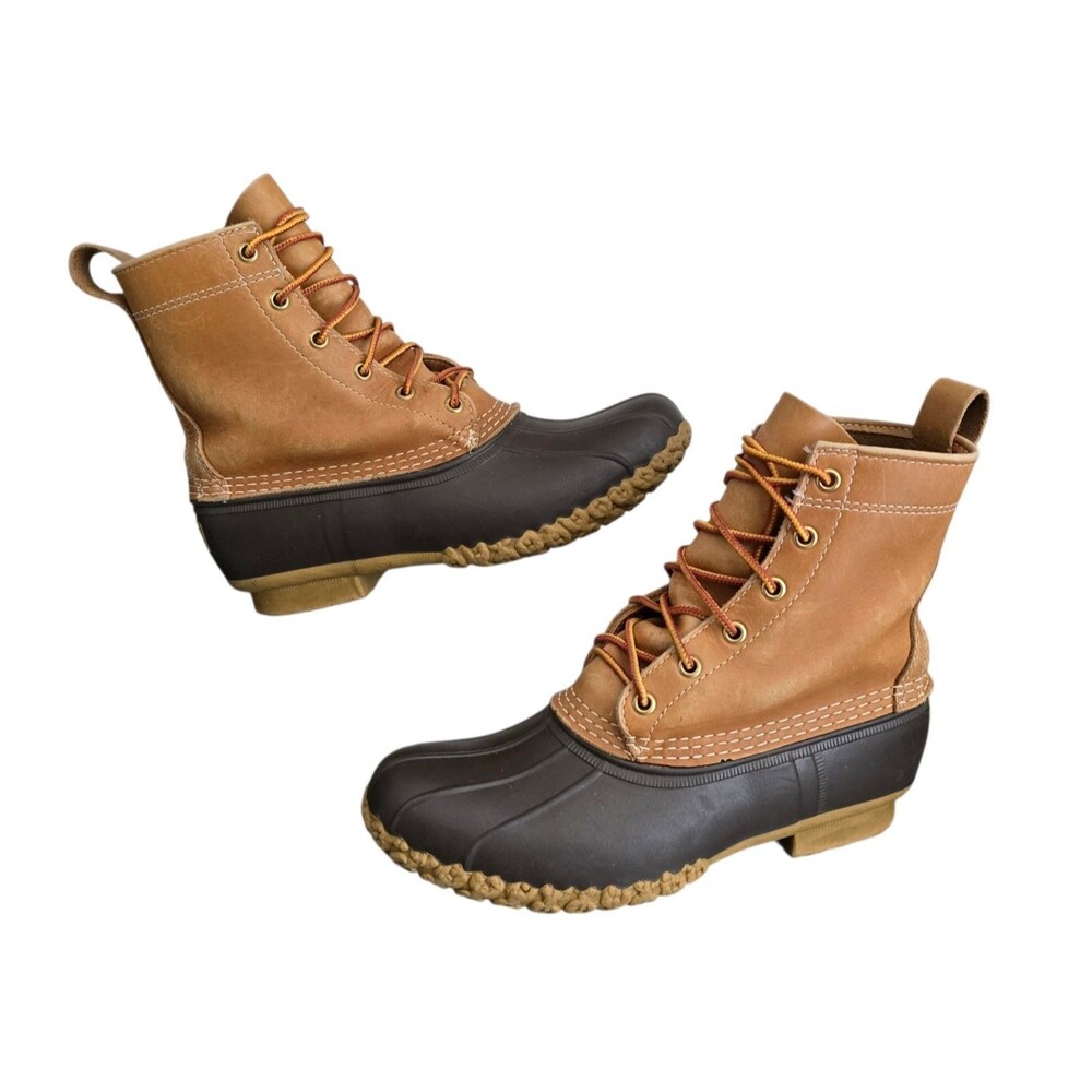 LL Bean Bean Boots Womens Size 8 Medium Tan Brown Leather Waterproof Duck Boot